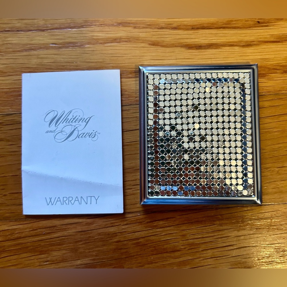 Vintage Whiting and Davis Mesh Silver Compact Mirror
